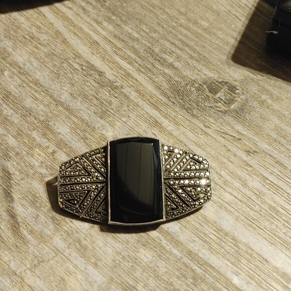 Brooch Antique Art Deco Sterling Silver Black Onyx Brooch Pin Made In Germany - Picture 8 of 15